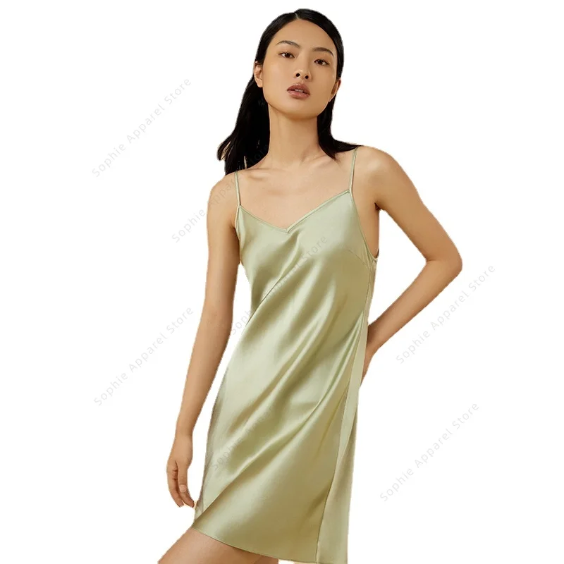 

Silk Nightdress Summer Silky Cool Feeling 100% Mulberry Silk Suspenders Pajamas Women's Sexy Sleepwear Nightgown