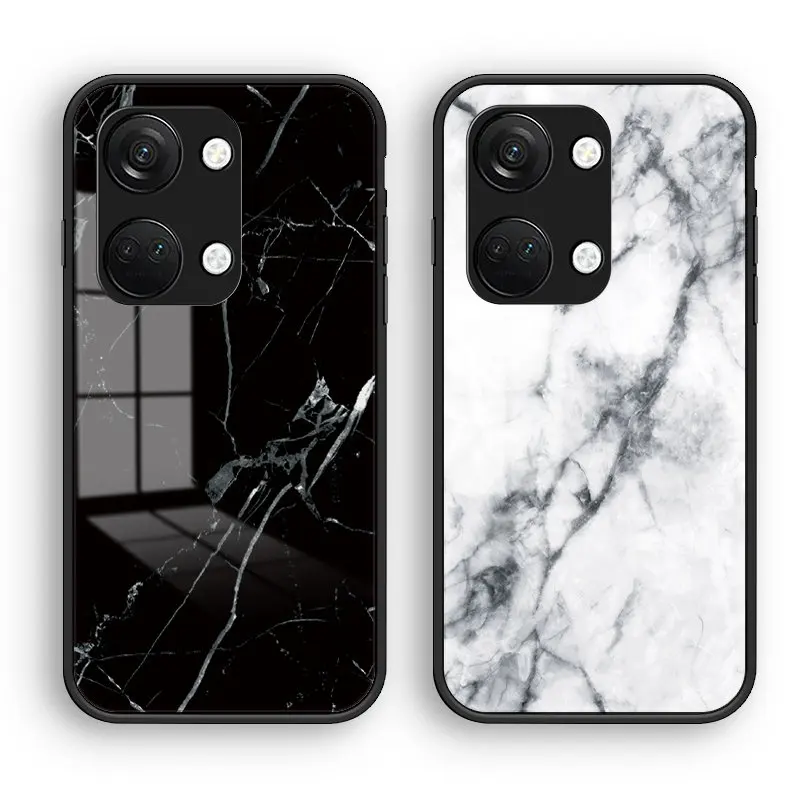 Marble Tempered Glass Case for OnePlus Nord 3 Nord3 CPH2491 Shockproof Silicone Bumper Hard Back Glass Case for Oneplus Nord 3