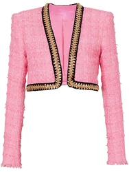 HIGH STREET Newest 2024 FW Designer Fashion Women's Chains Embellished Tweed Cropped Jacket