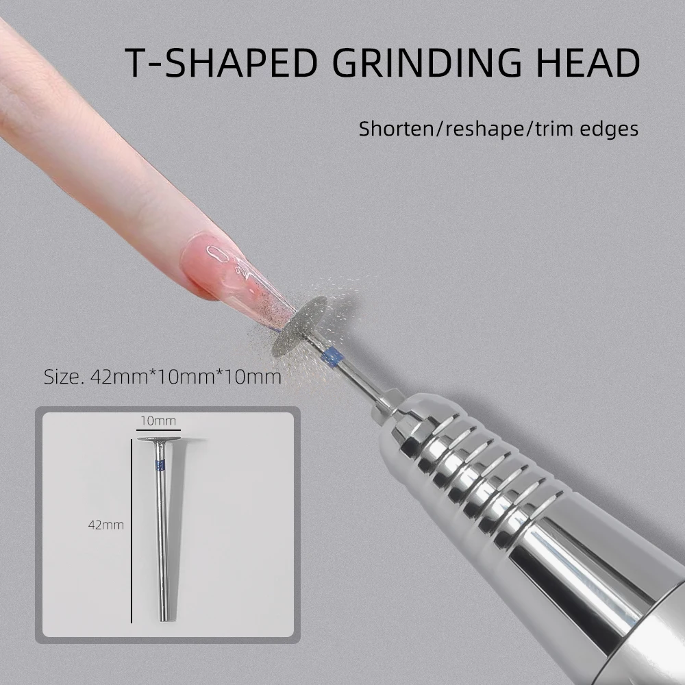Tête de meulage mince améliorée en forme de T, 42mm10mm10mm, foret à ongles Durable et facile à polir pour manucure 1 pièce