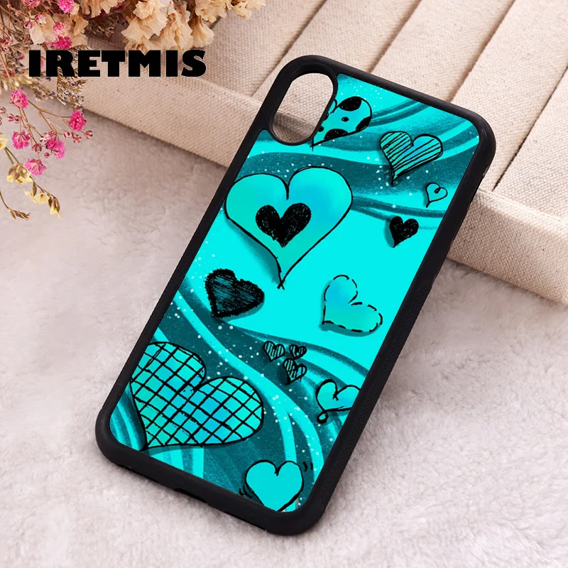 Iretmis Phone Cover Case For iPhone X XS Max XR 11 12 13 PRO MINI 14 15 16 Plus Rubber Silicone TPU BLUE HEARTS