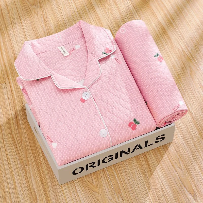 New Middle-Aged Women\'s Pajamas Suit Autumn Winter Warm Loungewear Female Casual Air Cotton Cardigan Trousers Two Piece Set 4XL