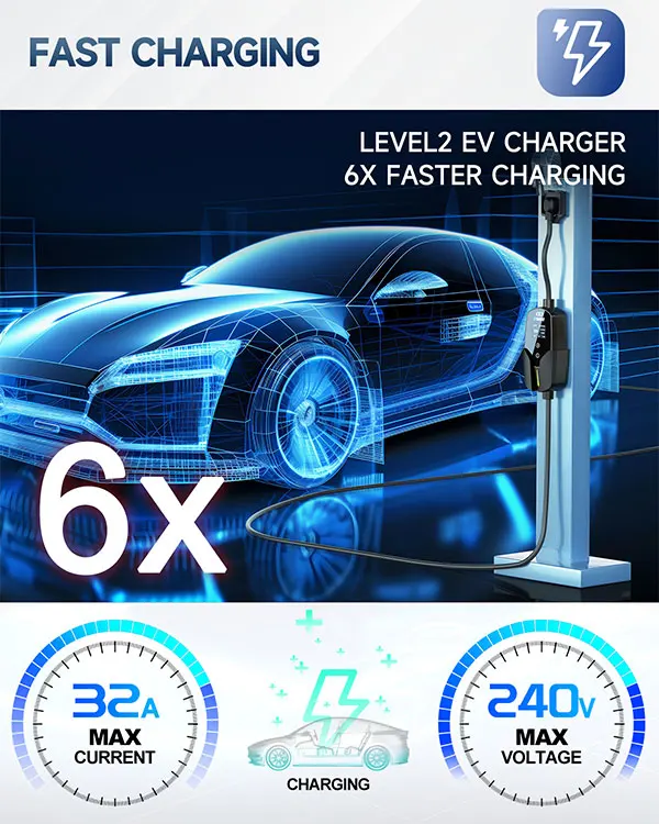 Estação de carregamento para todos os modelos com cabo, 7.6KW, tipo 1, J1772, nível 2, carregador portátil EV, 7kW, 32 A, ficha tipo 1, 32 Amp, 7.4kW