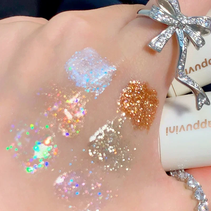 1 unidad de sombra de ojos líquida, bola de bolos, sombra de ojos líquida en forma de lágrima, maquillaje de ojos, gusano de seda tumbado, perla, brillo súper brillante, brillo fino