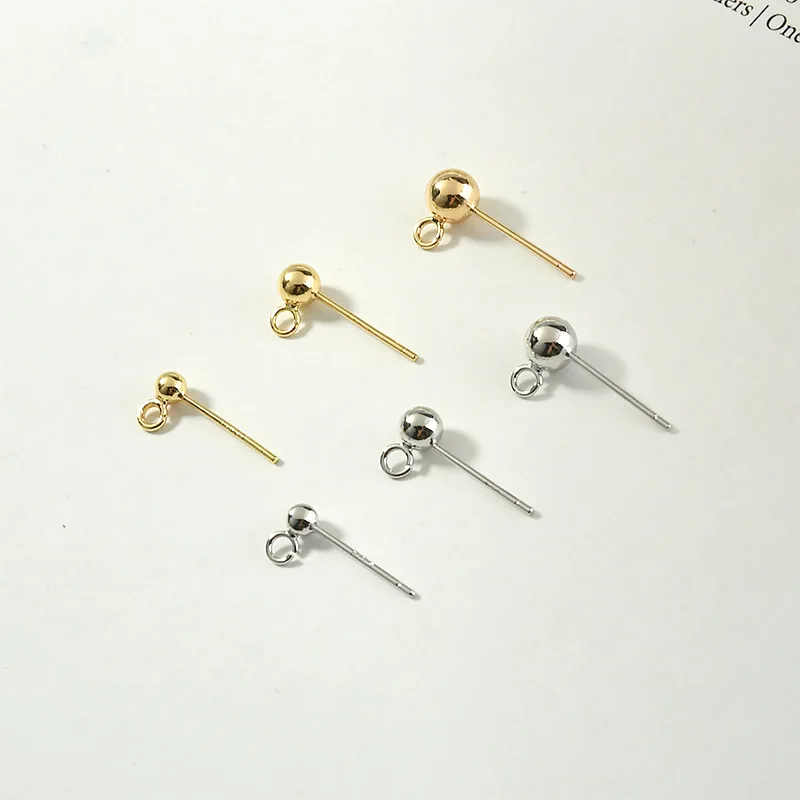 14k Gold 925 Silver Needle Vertical Hanging Round Bead Earrings DIY Handmade Basic Versatile Earrings Accessories Materials
