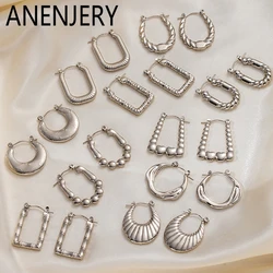 ANENJERY 316L Stainless Steel Hollow U-shaped Irregular Texture Earrings for Women Special Niche Jewelry Gifts Wholesale
