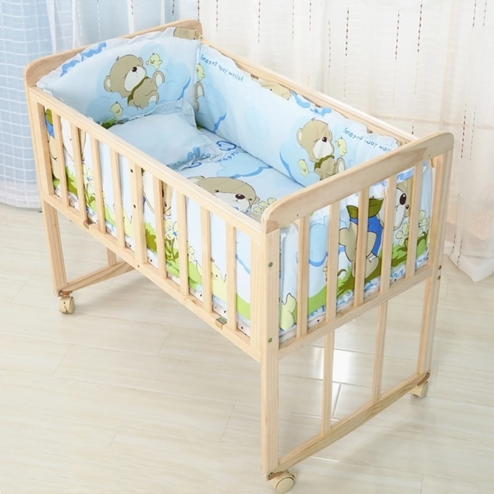 Juego de cama suave para cuna de bebé, 6 uds., habitación infantil para niño y niña, alimentación para guardería, tamaño estándar (4 parachoques + colchón + almohada)