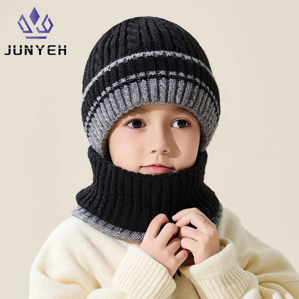 

Thiened Knitted Children's Hat Scarf Set Boys Girls Autumn Winter Sle Warm Beanies Windproof Soft Comfortable Woolen Cap