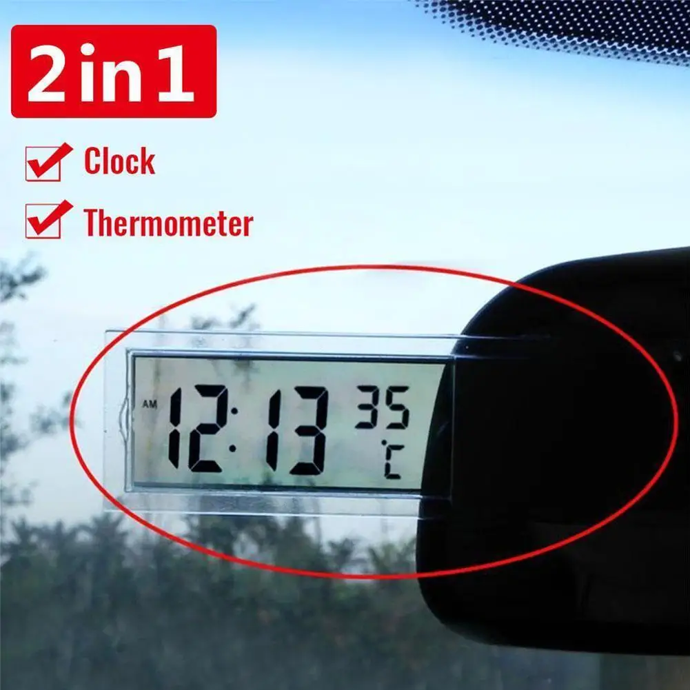 Car Electronic Clock Liquid Crystal Display 2 In 1 Time Temperature LCD Display Car Windshield Ornament Interior Accessories