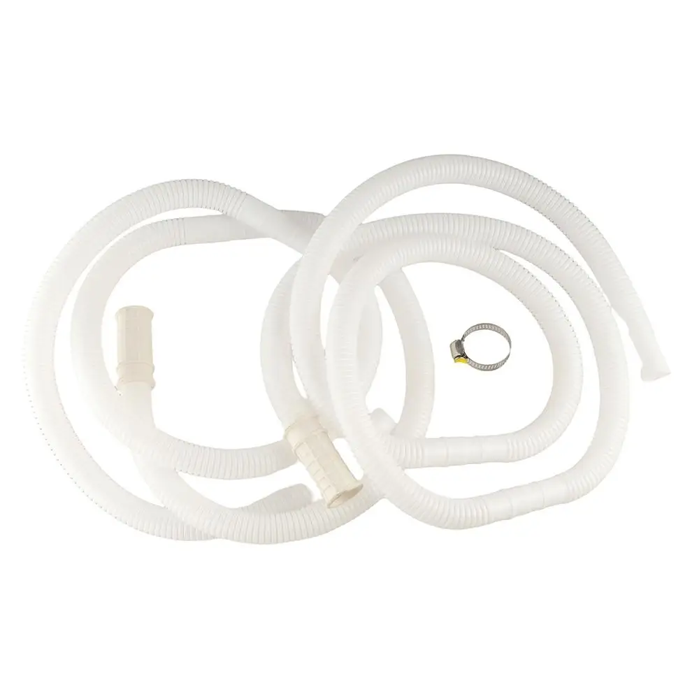 Plastic Washing Machine Inlet Pipe Flexible White Air Conditioning Drain Tube Portable with Pipe Clamp