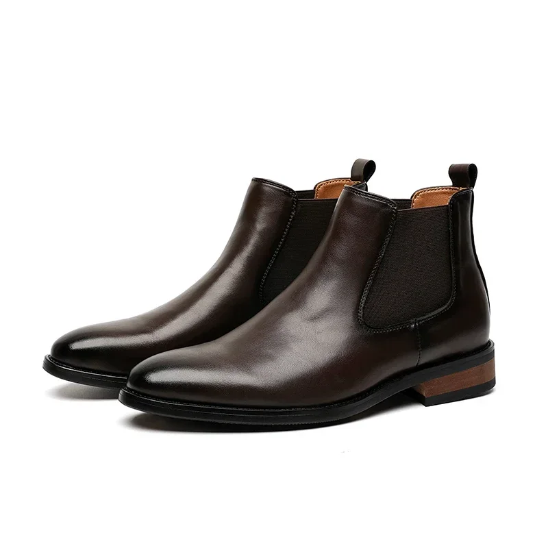 

New Brown Chelsea Boots for Men Black Microfiber Ankle Round Toe Business Boots Men with Size 38-44 Men Boots