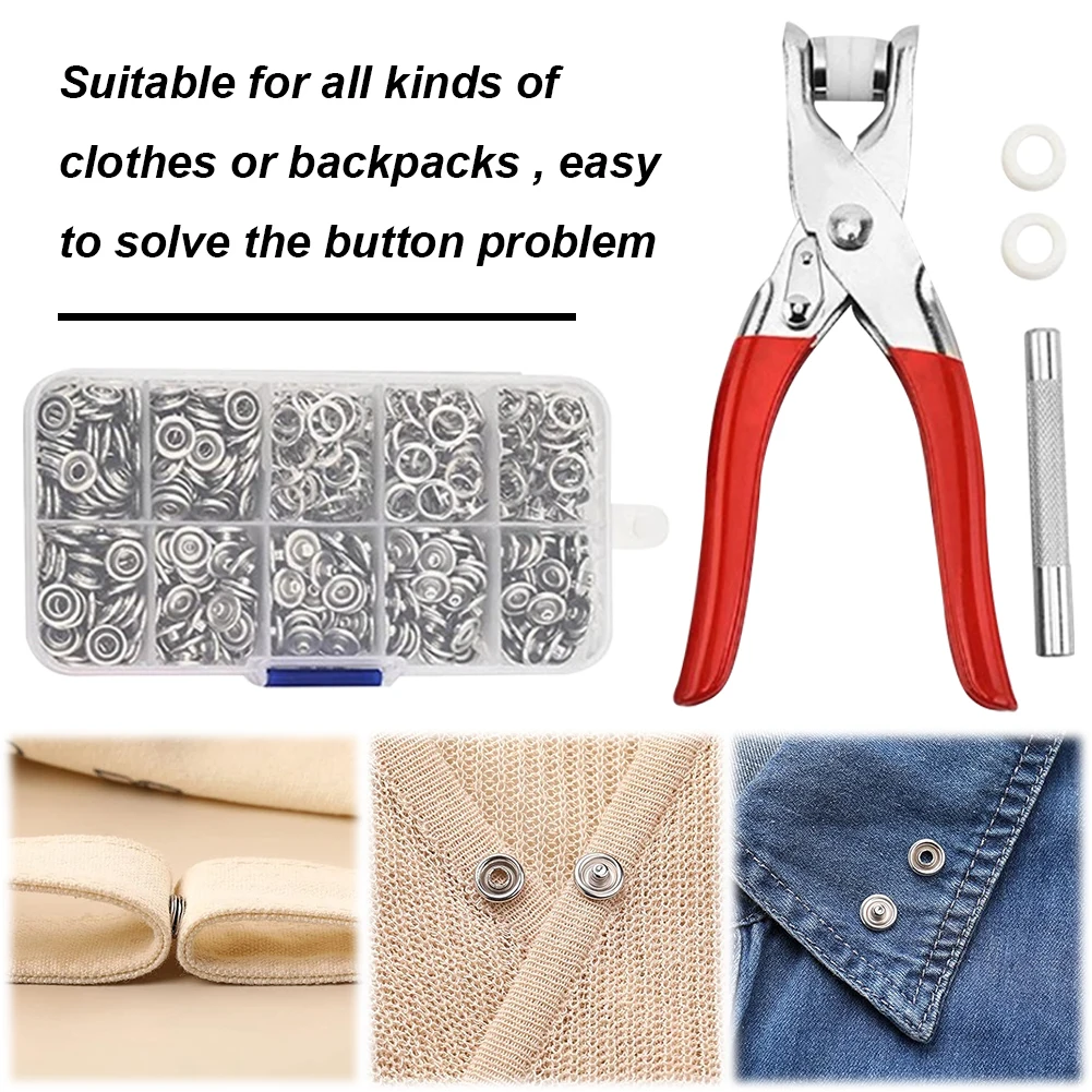 

100 Set Snap Fasteners Kit Pearl Snaps for Fabric W/Snap Pliers Fastener Press Tool Kit for Clothing Shirts Romper Denim Shirt