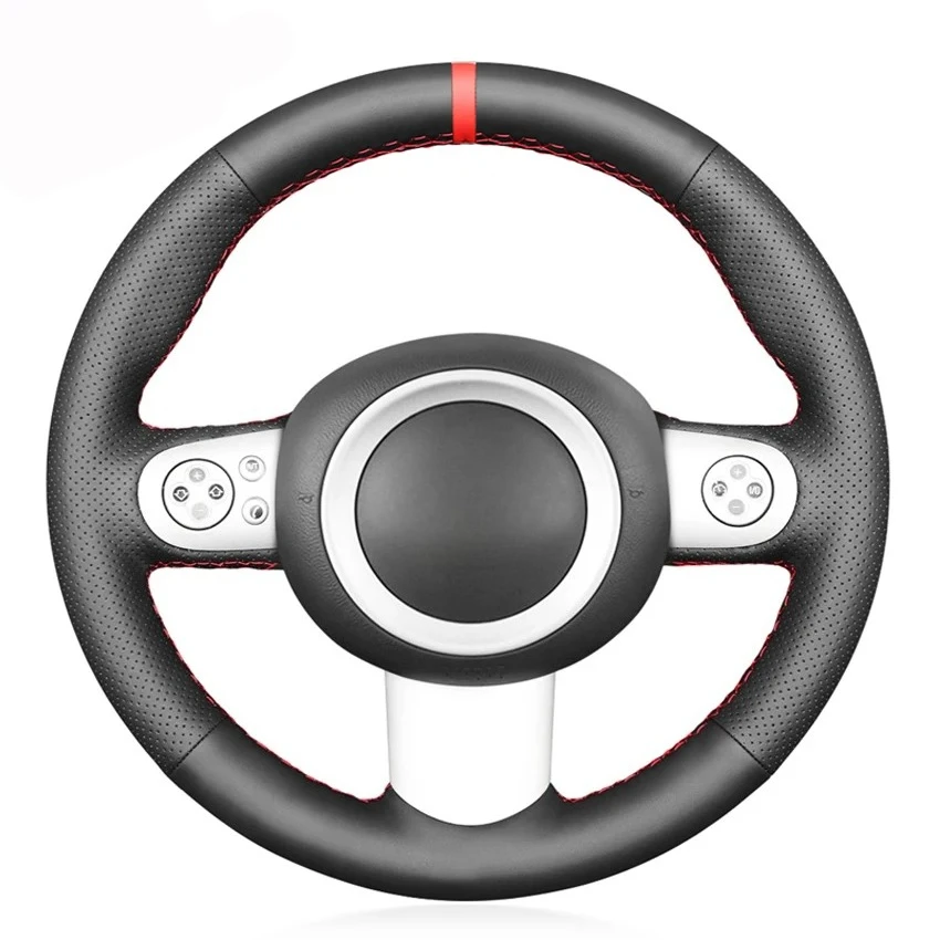 Black Faux Leather Car Steering Wheel Cover For Mini(Hatchback/Mini R50/R52/R53) 2001-2006 Convertible 2004-2008
