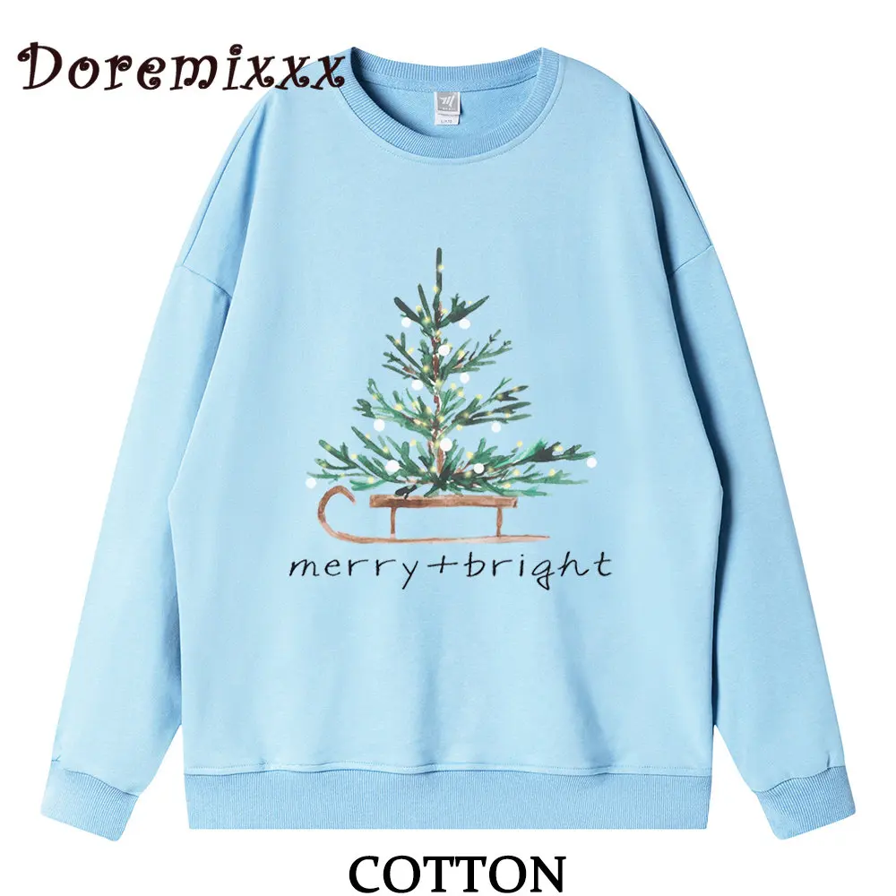 Merry and Bright felpe donna Harajuku Streetwear Casual manica lunga girocollo oversize moda felpa con cappuccio natale top