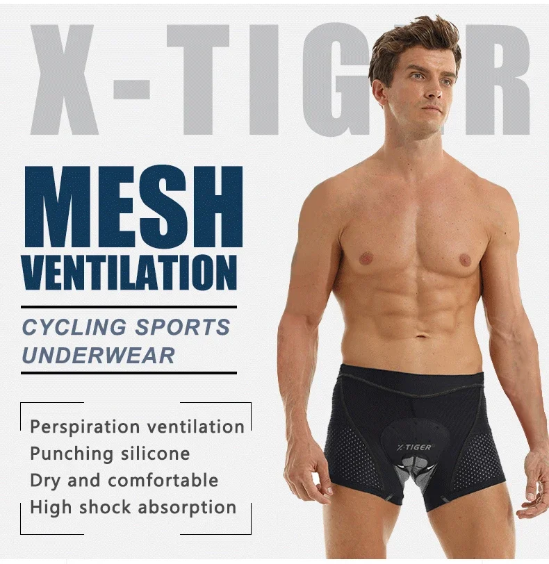X-TIGER Herren-Radunterwäsche mit 5D-Gel-gepolstertem MTB-Boxer-Radhose, Rennrad-Unterwäsche, Fahrradausrüstung – Detail 1