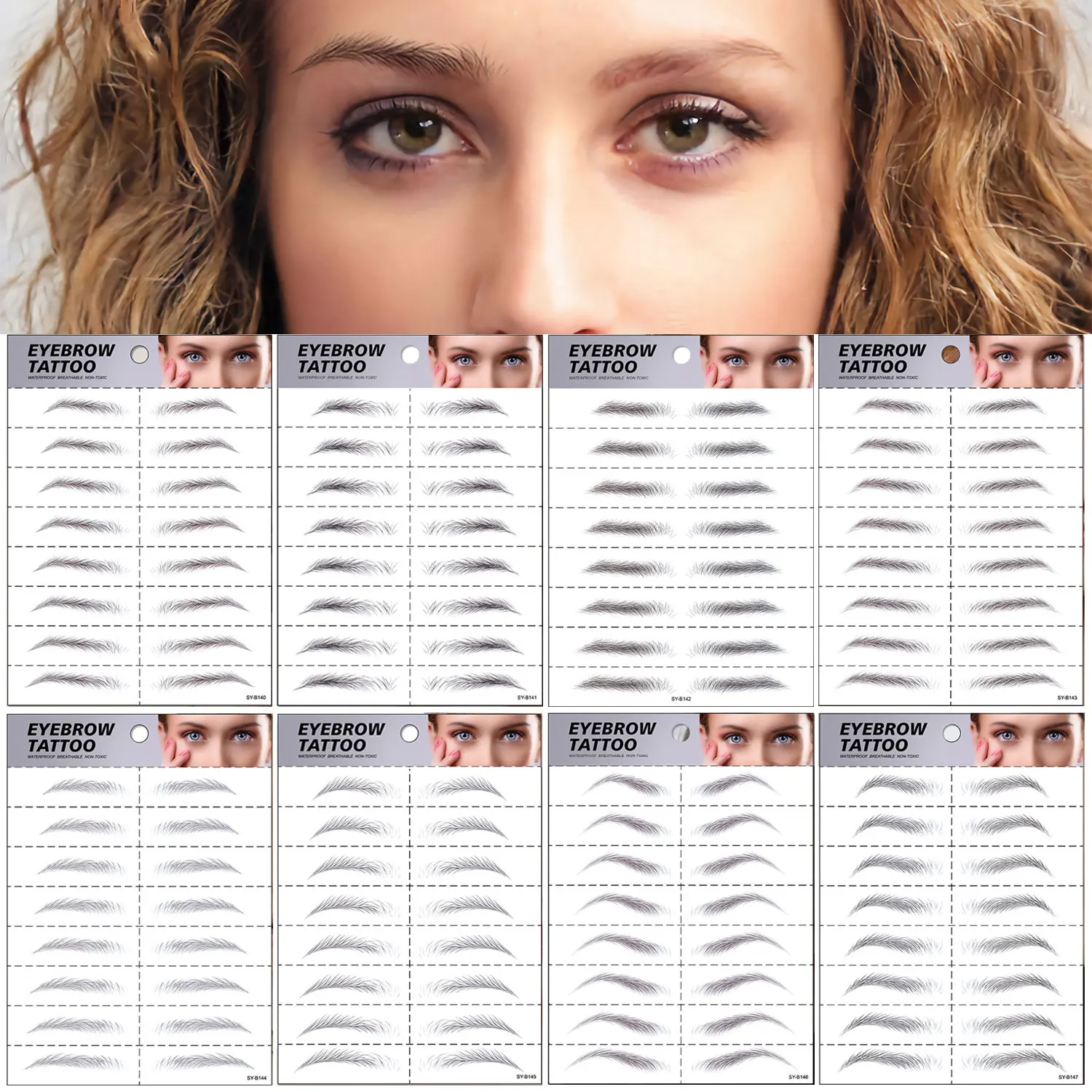 8 Sheets/Pack of Faux Ecological Eyebrow Temporary Tattoo Stickers, Waterproof and Sweat-Proof, Easy to Use, Suitable for Party Disposable Temporary Makeup