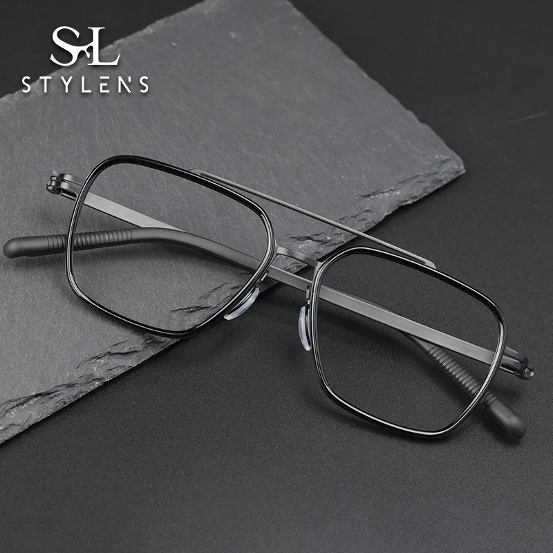 

STYLENS Business Ultralight Pure Titanium Glasses Men's Square Reading Glasses Anti Blue Light Prescription Customization 98008