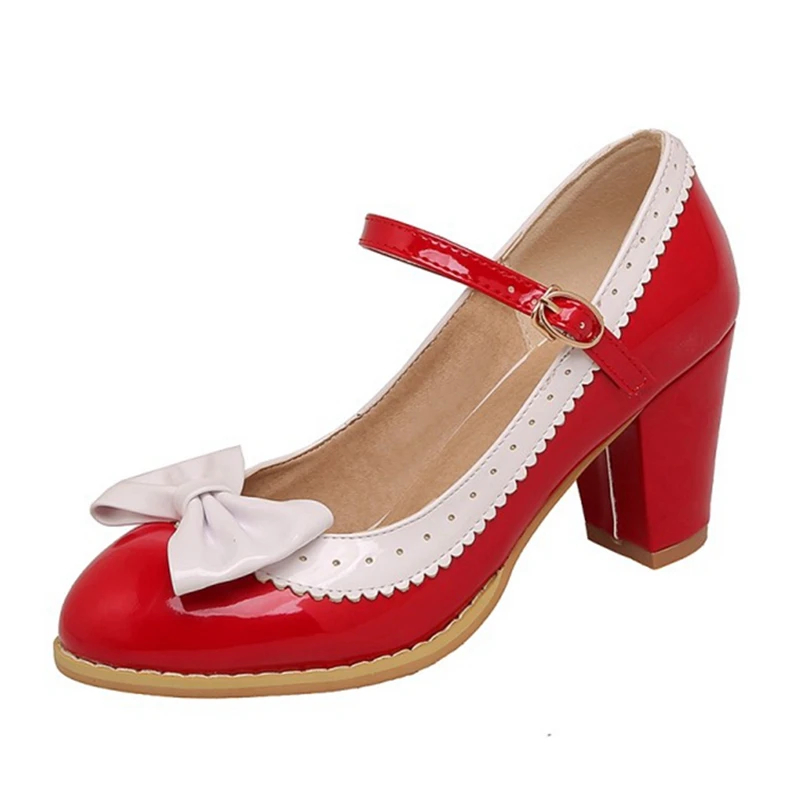 

SIMLOVEYO 2025 Sweet Bowtie Lolita Cute Cosplay Buckle Big Size 32-48 Summer Ladies Pumps Round Toe 9cm Heels Female mujer Sale