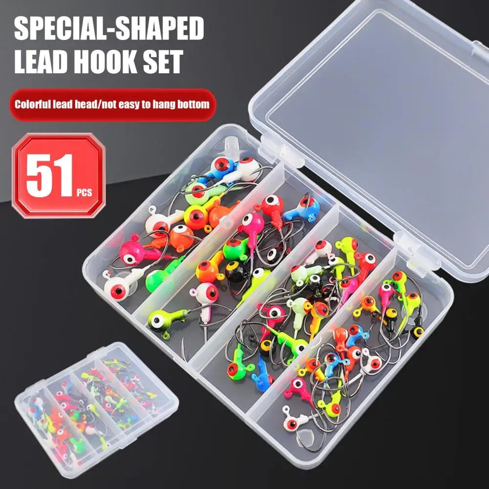 Colorful Barbed Fishhook 51pcs Colorful Fishhook Set with Realistic Eyes for Freshwater Seawater Fishing Barbed Metal Jigging