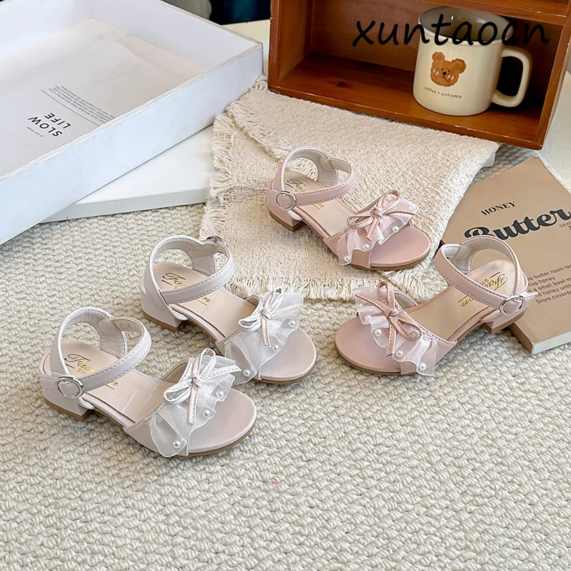 

Kids' Sweet Summer Heeled Sandals with Delicate Bow Trim Non-Slip Sole for Daily Wear Ideal for School Events and Casual Outings