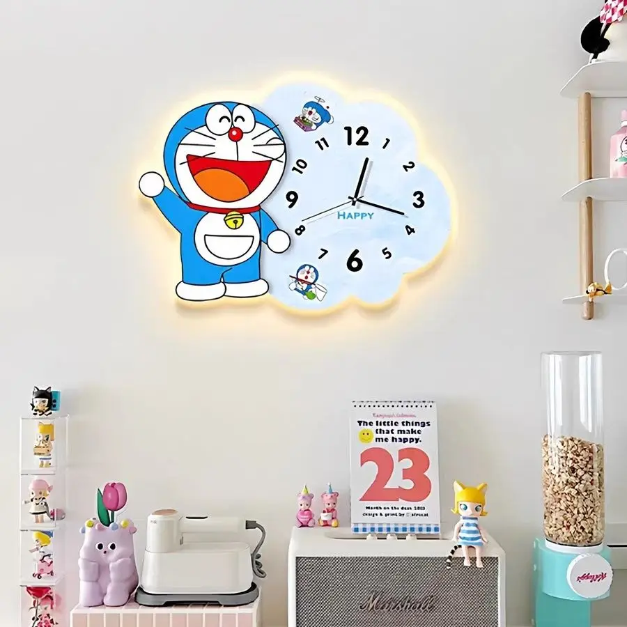 New Doraemon high-appearance anime cartoon print creative home living room minimalist luxury cute bedroom no-drill wall clock