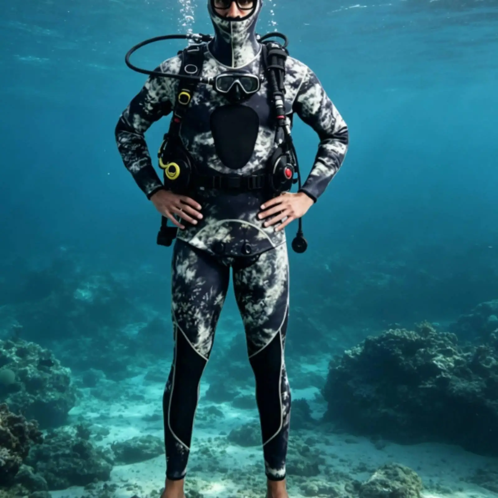 Men’s Diving Suit 3mm Neoprene Split Set Comfort Fit Camo Pattern Wetsuit for Freediving and Extended Swims