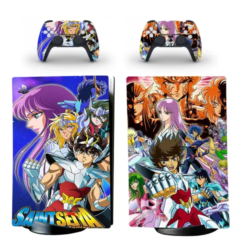 애니메이션 세인트 세이야 PS5 디지털 스킨 스티커 데칼 커버, 콘솔 및 컨트롤러 2 개, 비닐 스킨