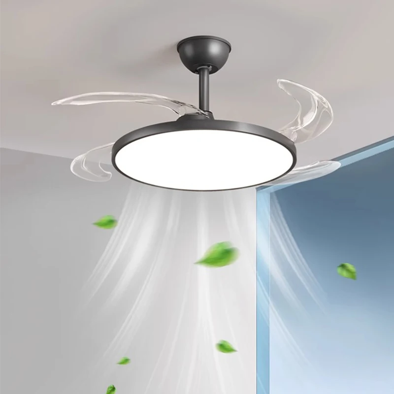 Ceiling Fan With Light Modern Remote Smart Invisible Ceiling Fan Bedroom Living Room Lamp Electric Fan Dining Pendant Chandelier