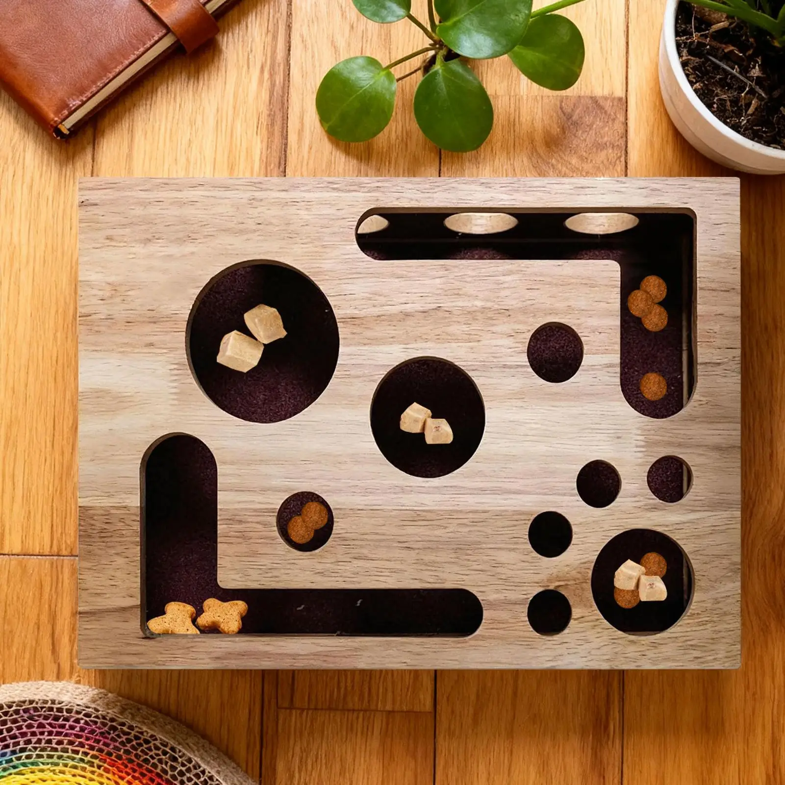 Cat Nail File Scratch Board Enrichment Box Wooden Puzzle Dispenser Toy for Pet Exercise Boredom Relief Mealtime Training Home