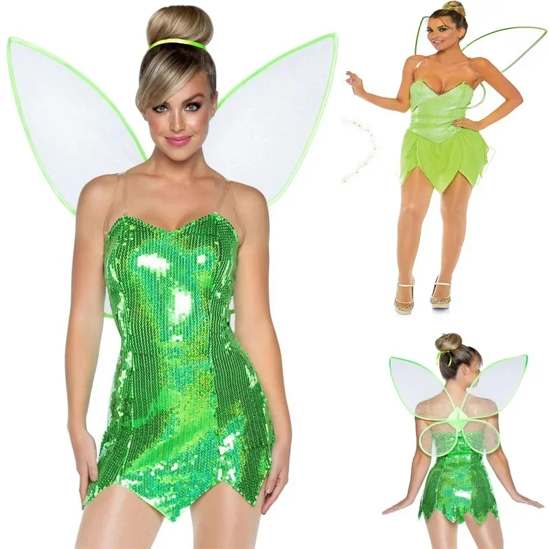 Adult Tinker bell Fairy Dress Princess Cosplay Costumes with Wing for Party Carnival Set M17