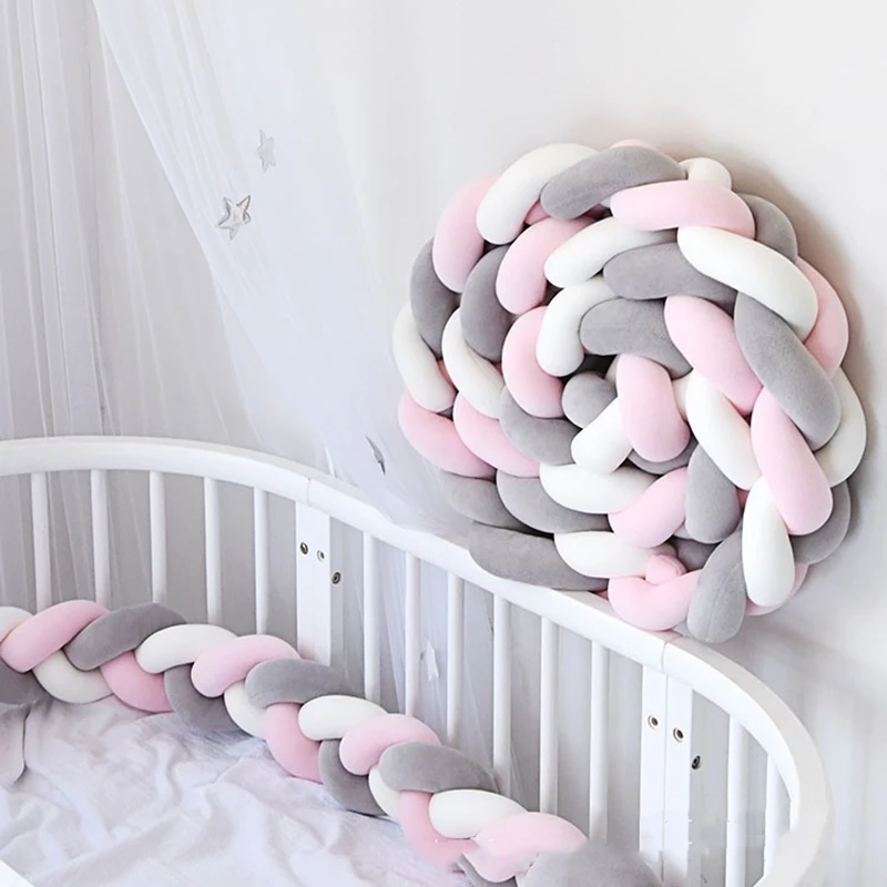 

2M/3M/4M Baby Bed Bumper Long Knotted 3Braided Handmade Soft Knot Pillow Anti-collision Cushion Bumper Circumference Protector