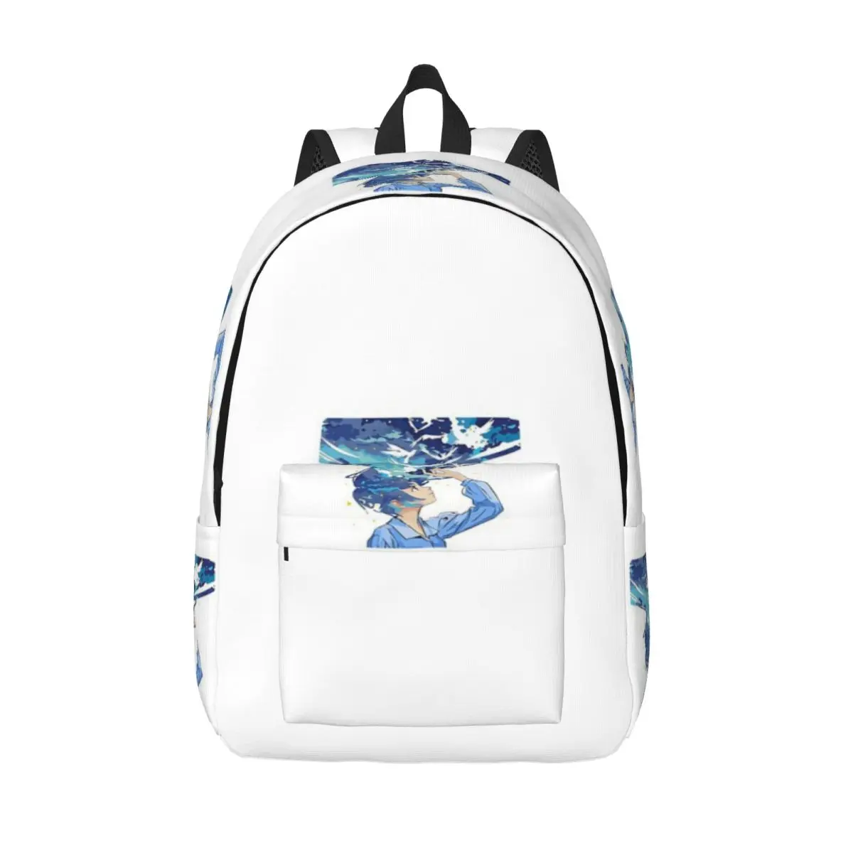 

Anime Girl In Blue With Flowing Water Hair White Birds Surreal Fantasy Simple and Stylish Backpack Canvas Backpack Man backpack