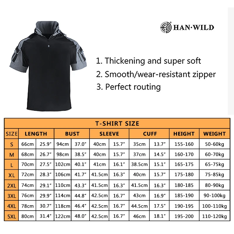 HAN WILD Men T Shirt Hooded Tactical Safari Hunting T-shirt Summer Combat Shirts Men Climbing Shirt Camping Hiking Tee