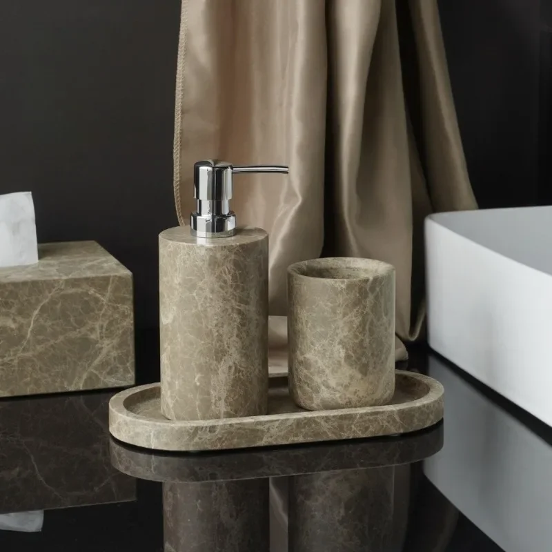 Natural Marble Bathroom Organizer Luxury Decoration Minimalist Stone Tissue Box Soap Dispenser Hotel Sink Countertop Bath Set