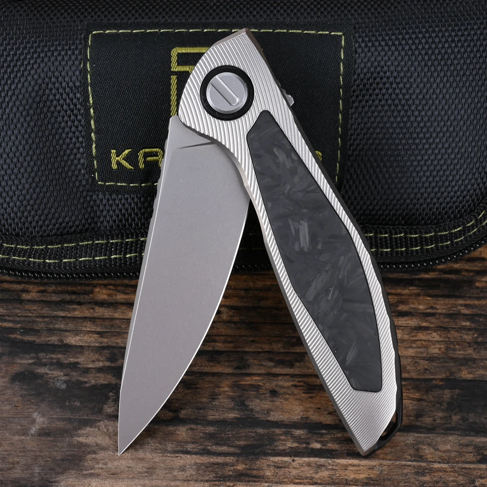 

Kanedeiia NeOn VG10 Blade Titanium Alloy Handle Embedded with Carbon Fiber Hunting Survival Flipper Folding Knife Camping Tool