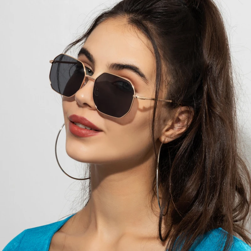 Senderismo Camping nueva moda señora Metal cuadrado Anti luz gafas mujeres marca de lujo tonos Hip Hop gafas mujer UV400