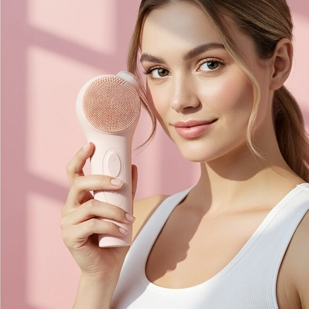 Silicone Heated Vibrating Cleansing Brush with Pore Cleaning and Waterproof Design for Skin Care Facial Cleanser