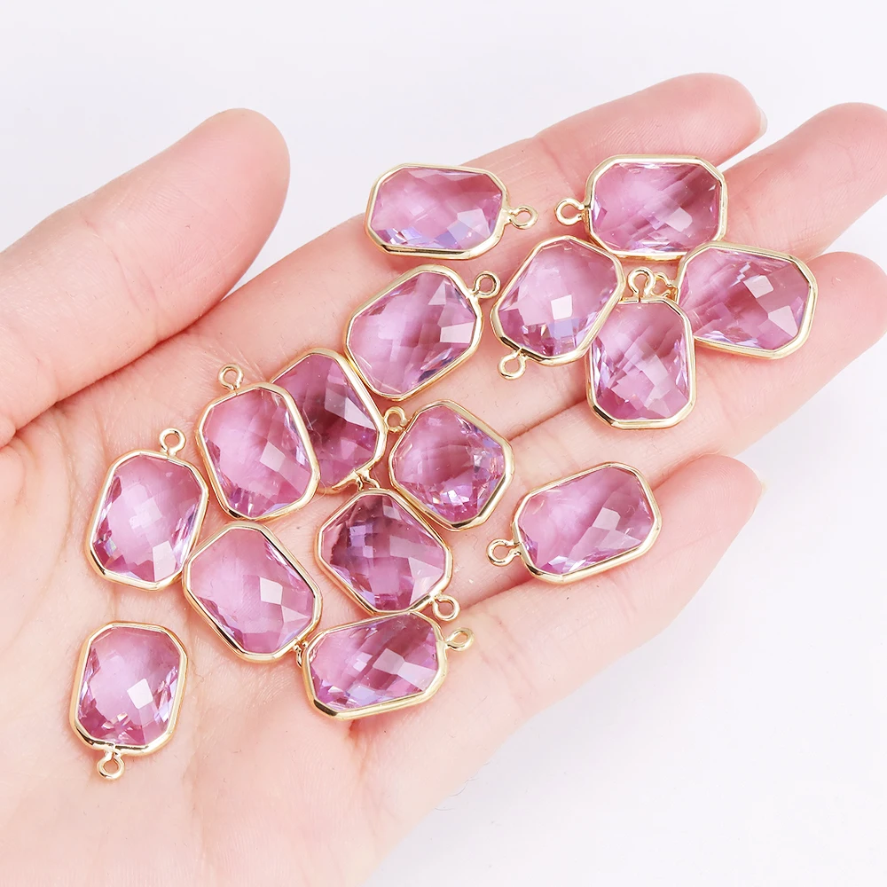 6Pcs 18x12MM Alloy Glass Quadrate Charms for Women\'s Jewelry Making Diy Fashion Crystal Pendant Necklace Earrings Accessories Gi