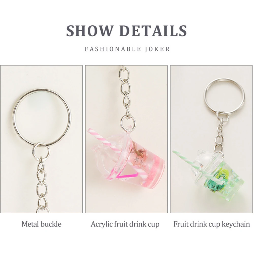 Mini Luminous Fruit Bubble Tea Cup Keychain For Women Girls Bag Cute Simulation Car Toy Pendant Bag Ornaments Creative DIY Gifts