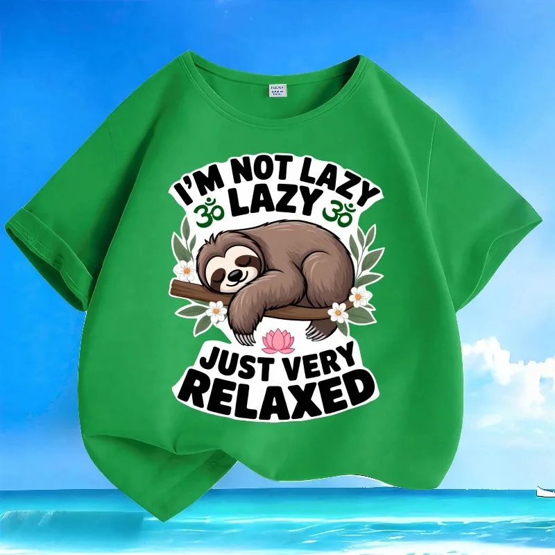 Summer New Cute Sloth Versatile Casual Children's Short Sleeved Pure Cotton Parent-child T-shirt Round Neck Loose Top