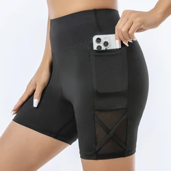 Pantaloni di sicurezza da donna con pantaloni di squalo tascabili indossano una pancia antiscivolo sottile estiva, pantaloncini da yoga da ciclismo a vita alta