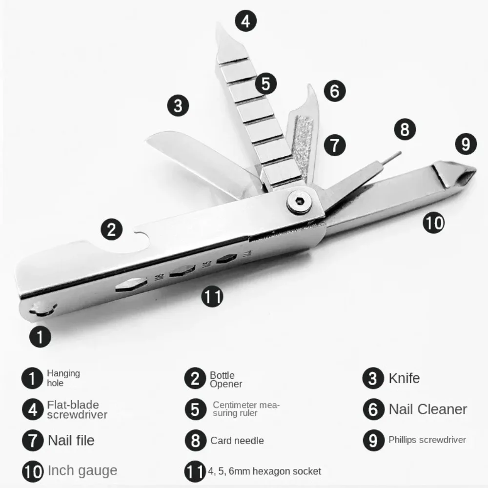Portable Repair Multi-Function Tools Bottle Opener Outdoors Camping Nail Clippers Keychain Emergency 11-In-1 Multitool Pliers - Image 4