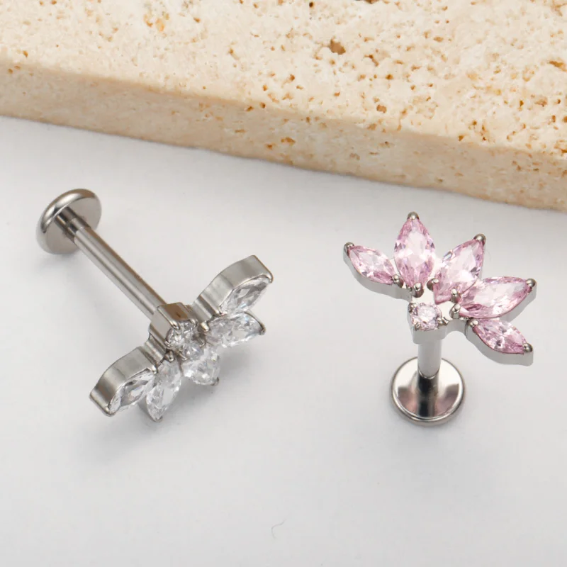 ZOOR ASTM F136 Titanium Triple Marquise Lotus Flower Cartilage Earring 16G 18G Crown Helix Tragus Piercing Bridal Jewelry