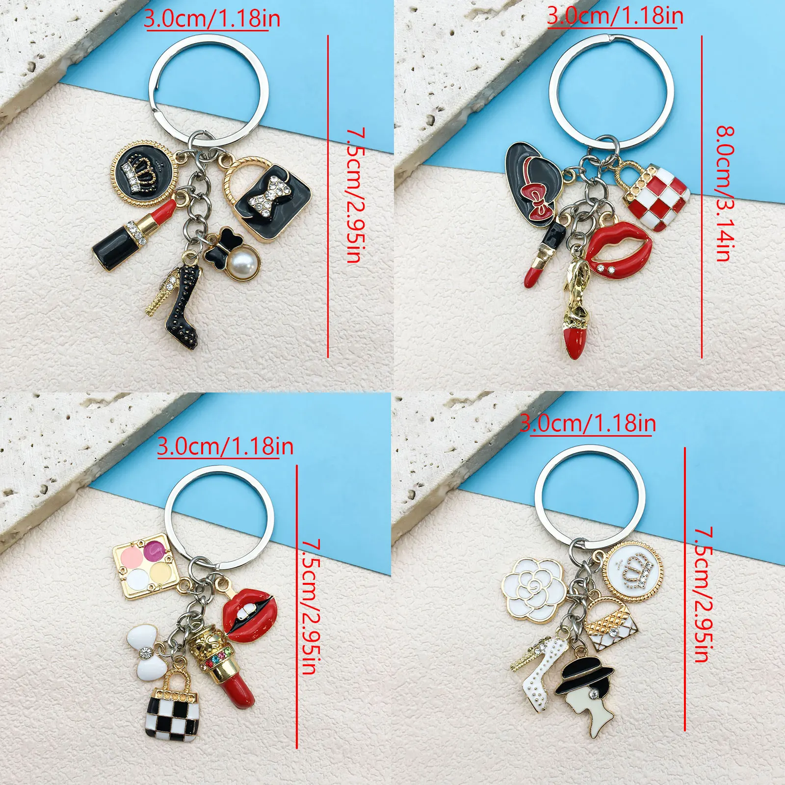 1pc Creative Women Makeup Keychain Fashion Style Lipstick Perfume Key Ring For Valentine's Day Commemorative Gift