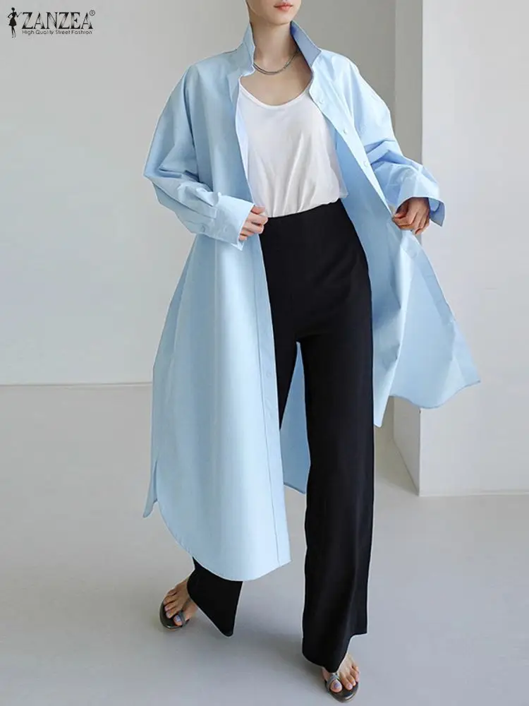 

ZANZEA Fashion Shirts Robe Women Autumn Long Sleeve Buttons Casual Elegant Office Blouse 2025 Solid Lapel High Street Long Tops