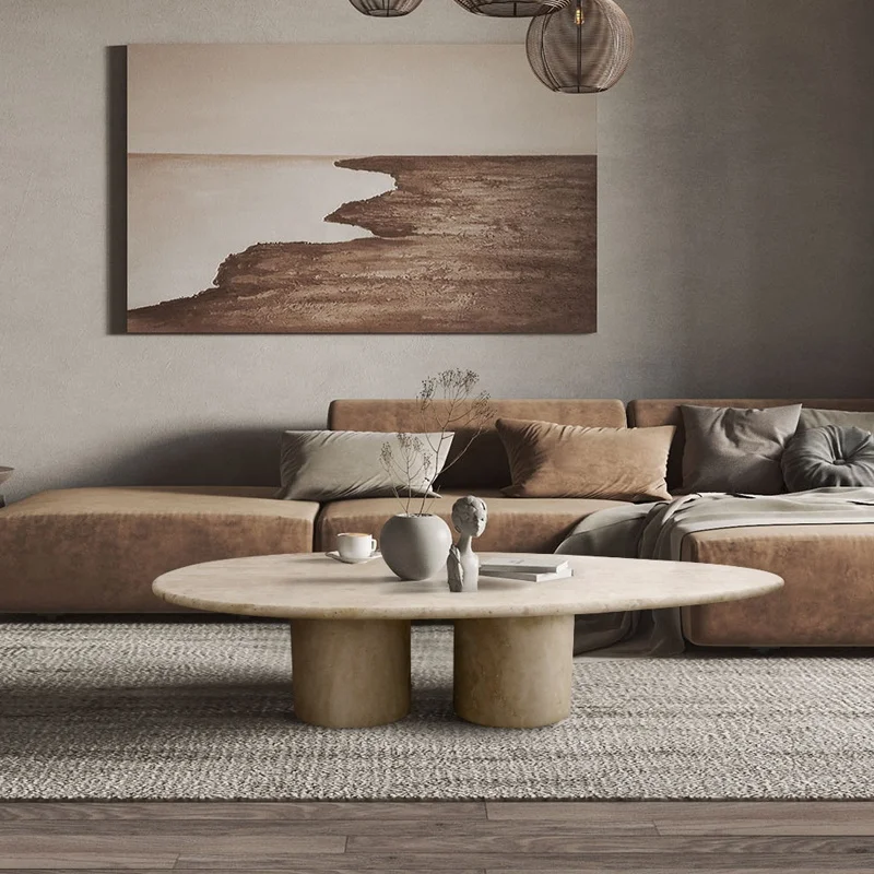 Nordic Modern Italian Style Oval Coffee Table Natural Marble Stone Travertine For Living Room Furniture