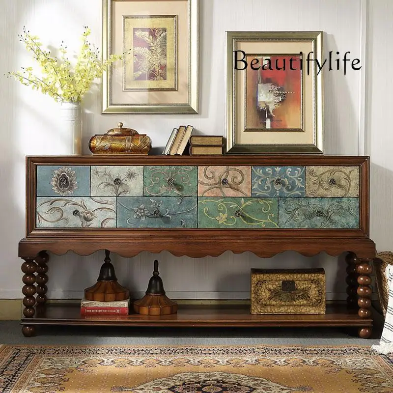 

American rural solid wood dining side cabinet retro and old living room storage locker antique door cabinet