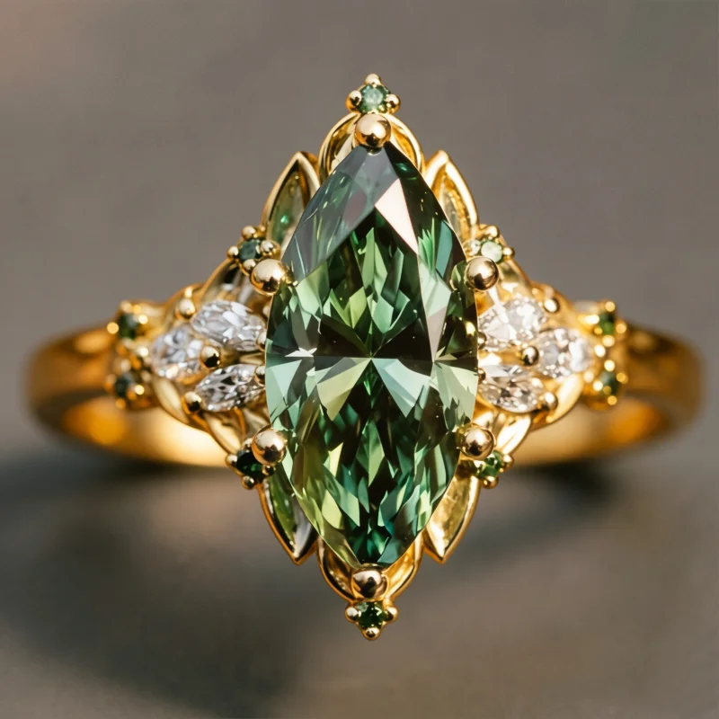 Vintage Dazzle Horse Eye Green Synthetic Zirconia Etermal Ring for Women Elegant Luxury Banquet Festival Classic Jewelry Wearing