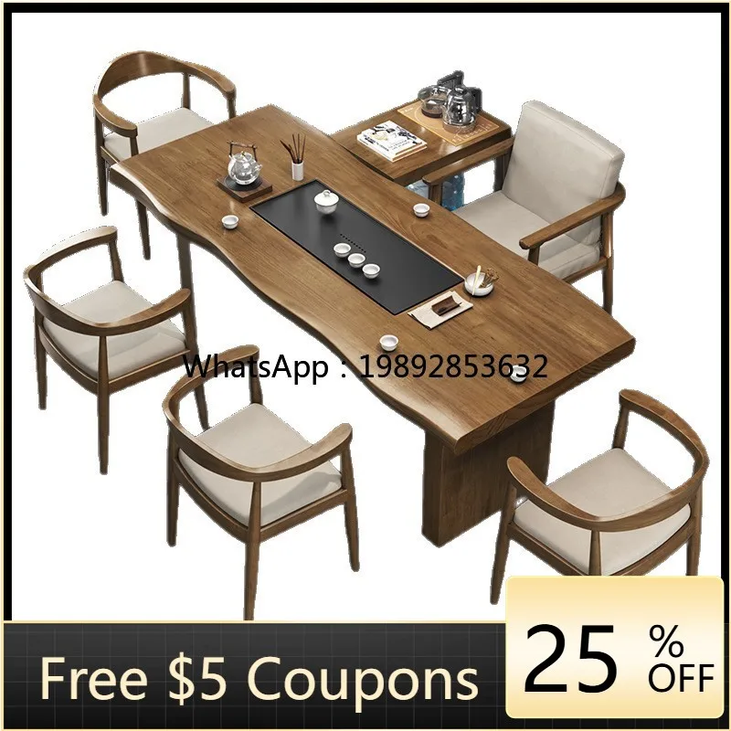 

AB Tea Table Solid Wood New Style Office Modern Simple Home Use Natural Wood Kung Fu Large Board and Chair Set