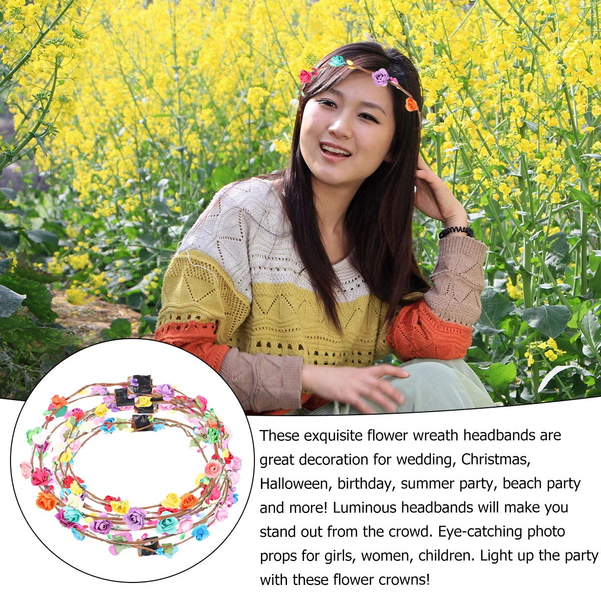 9 pçs flor grinalda headbands iluminar festa luminosa cocar para mulheres casamento natal dia das bruxas aniversário